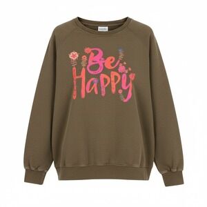 Natural Life Be Happy Sweatshirt Women's Size L Long Sleeves Pockets Multicolor